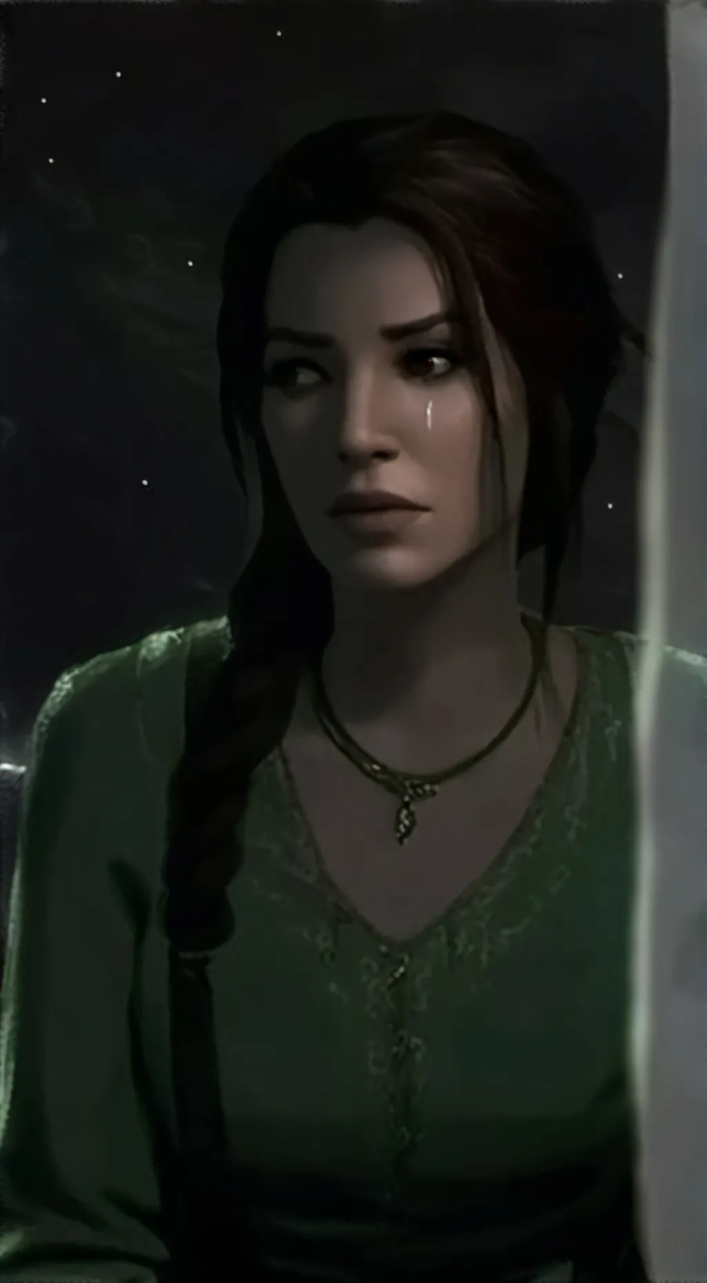 ai character: Lara Croft is sad background