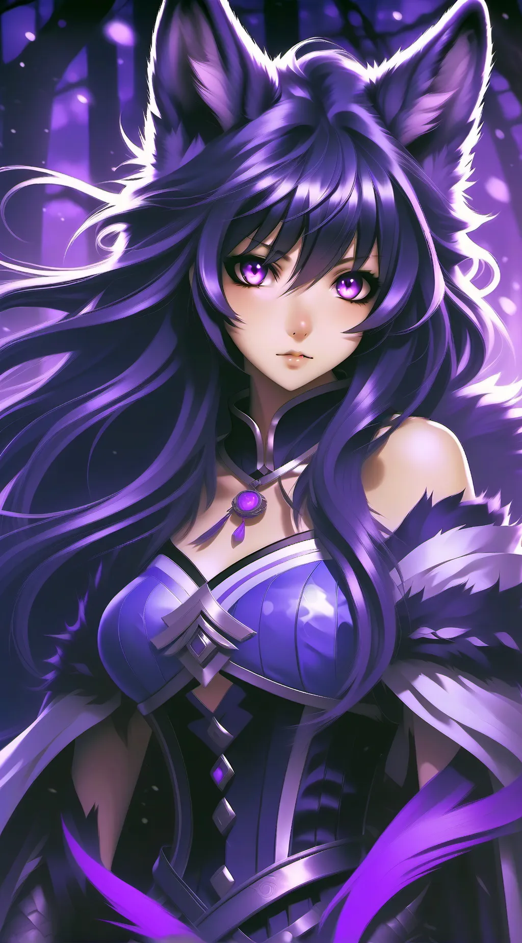 ai character: Tohka Shiro 💜🐺✨️ background