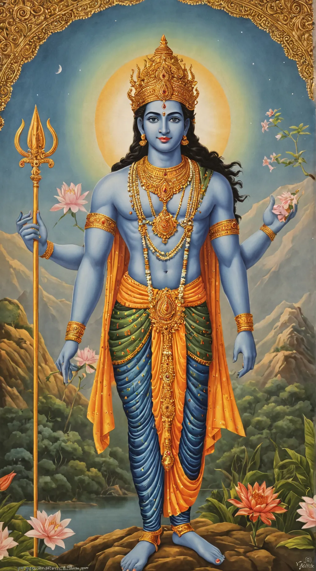 ai character: Lord Vishnu  background