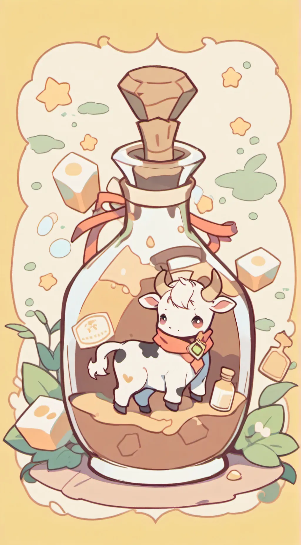 ai character: Cow potion background