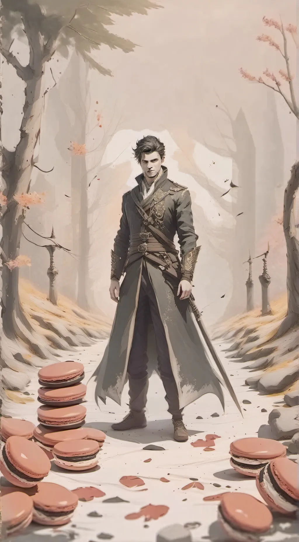 ai character: macarons  background