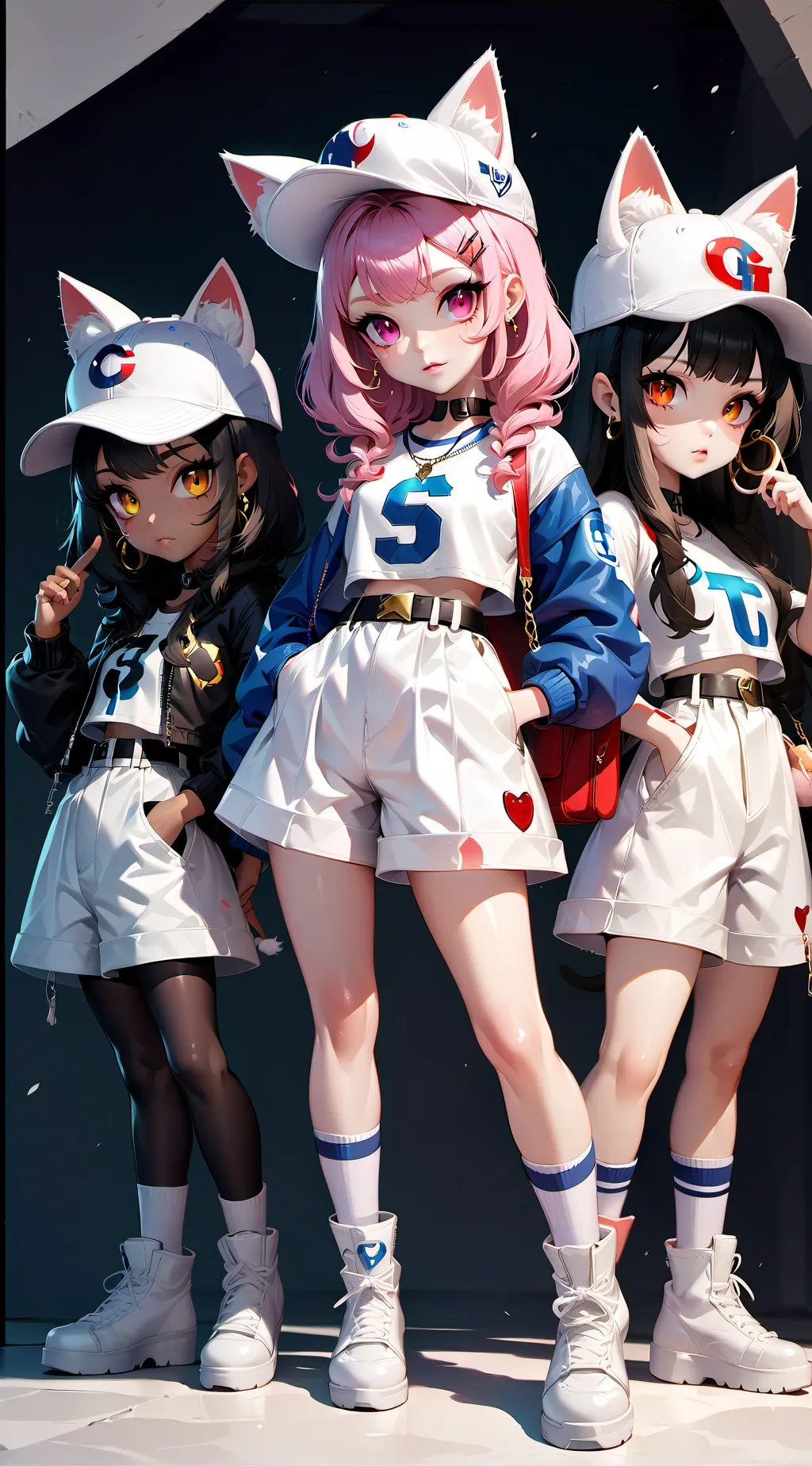 ai character: 3 cat girls background