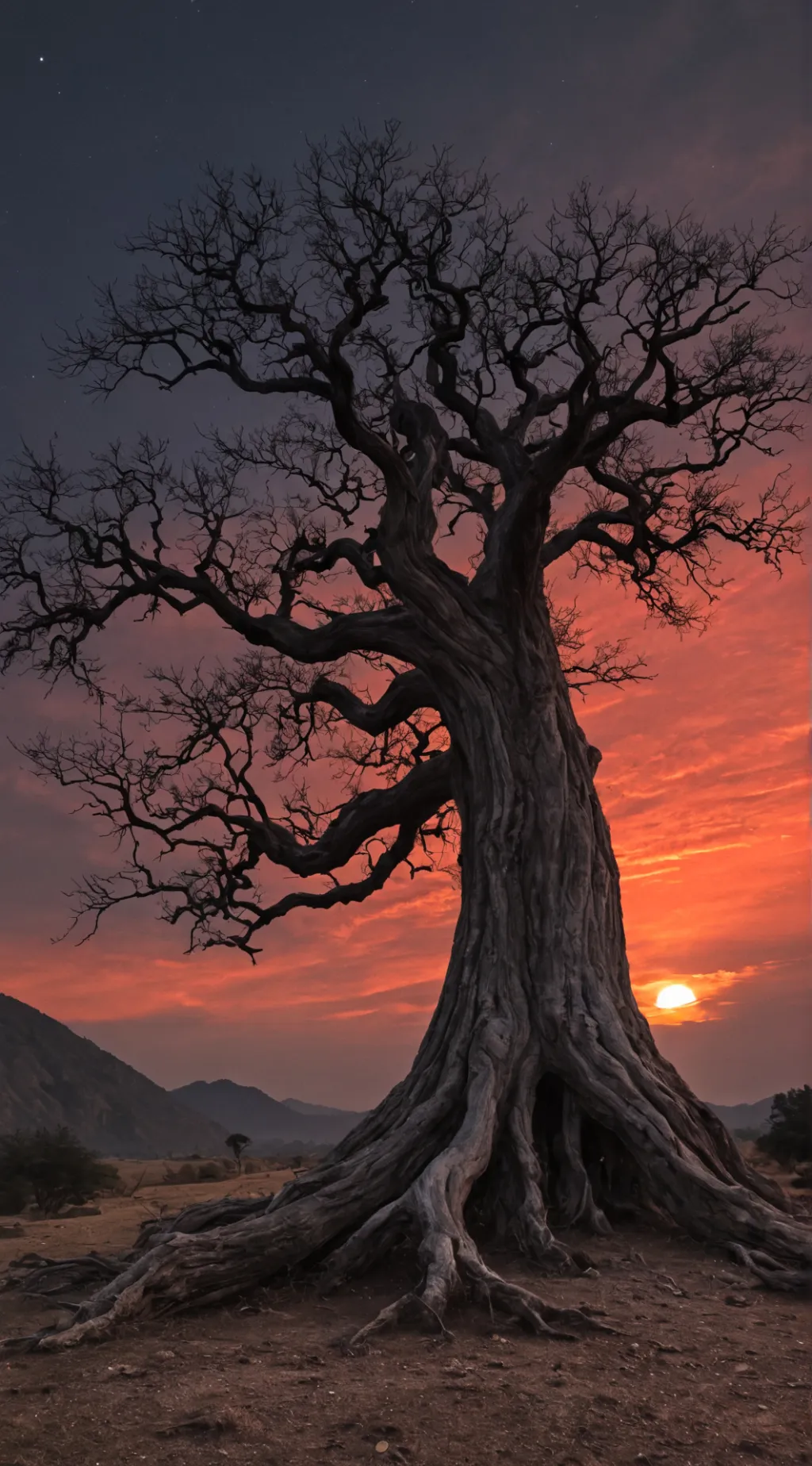 ai character: old hanging tree background