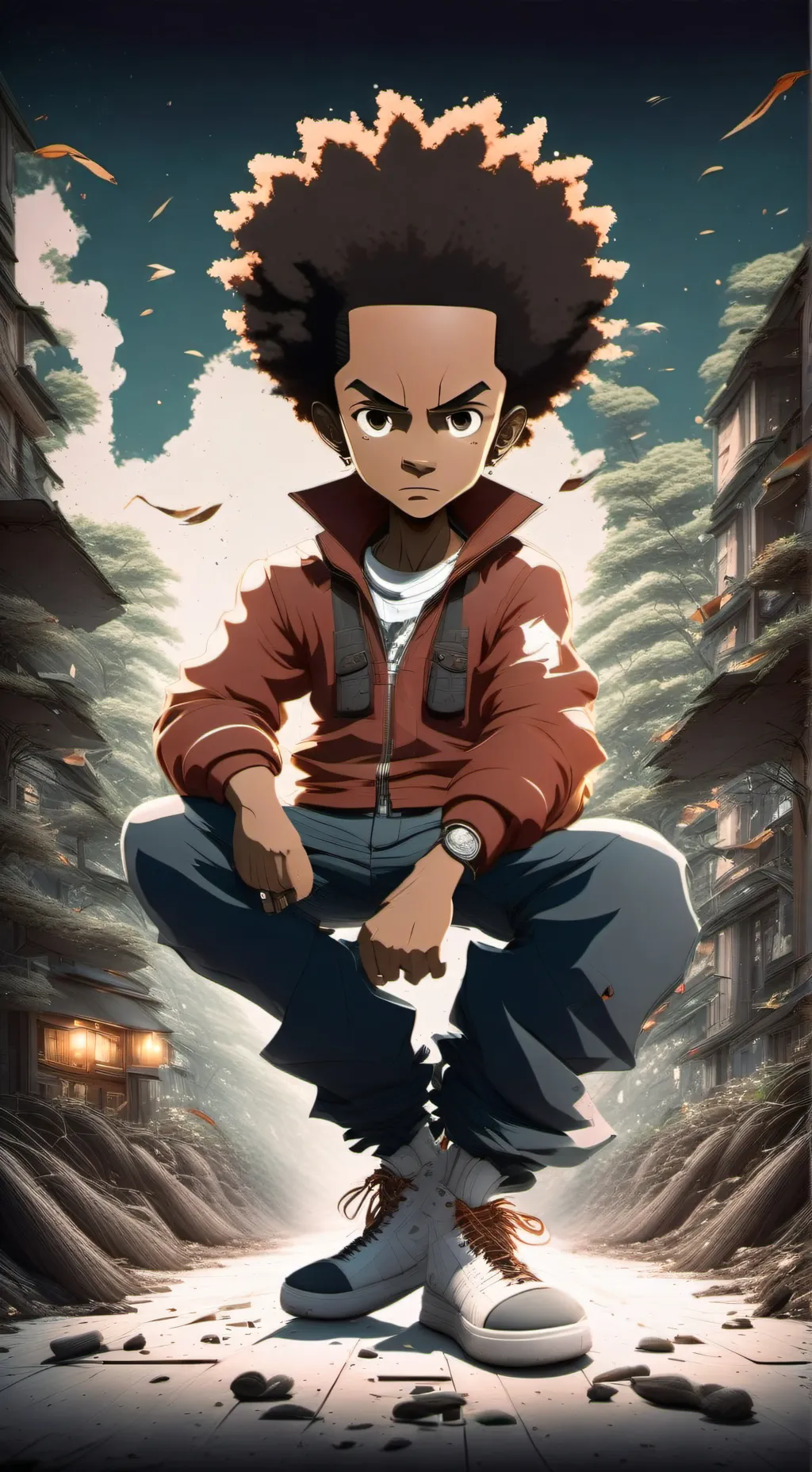 ai character: Huey boondocks  background