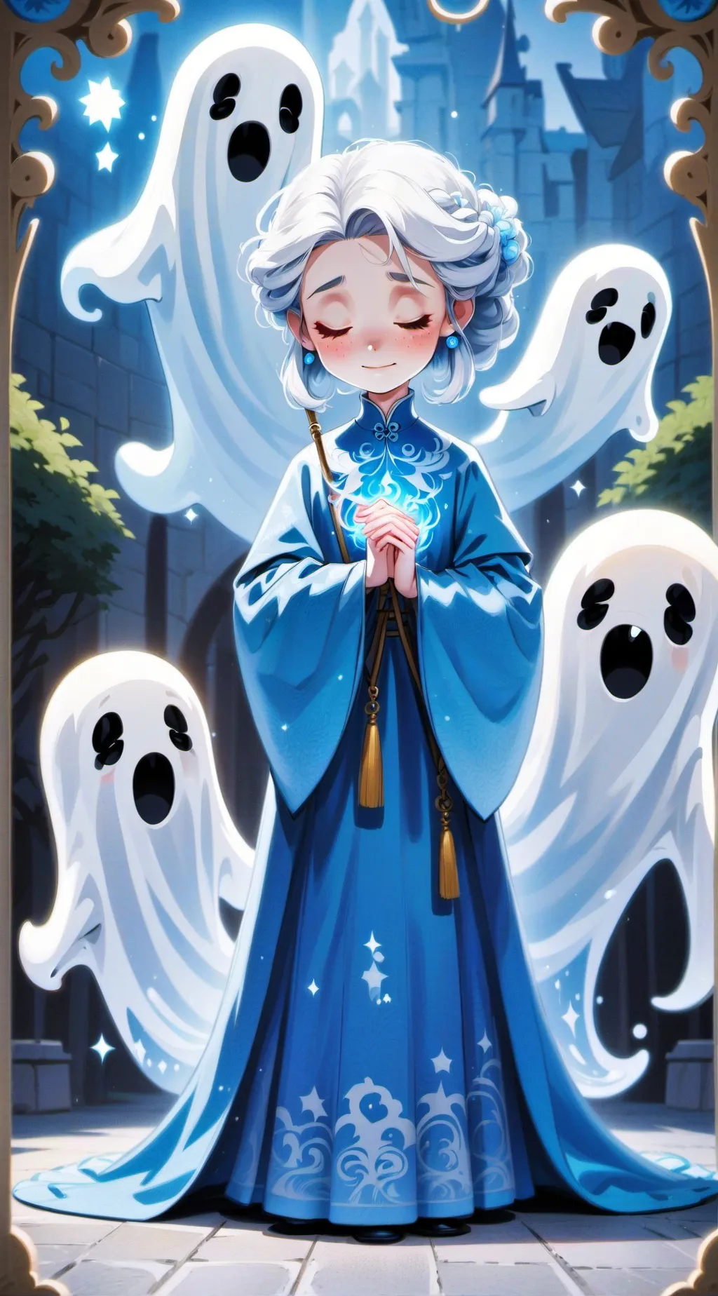 ai character: Ghost queen  background