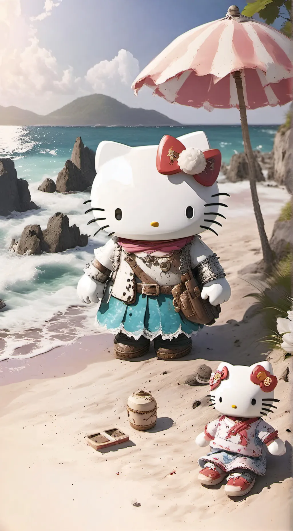 ai character: hello kitty beach background