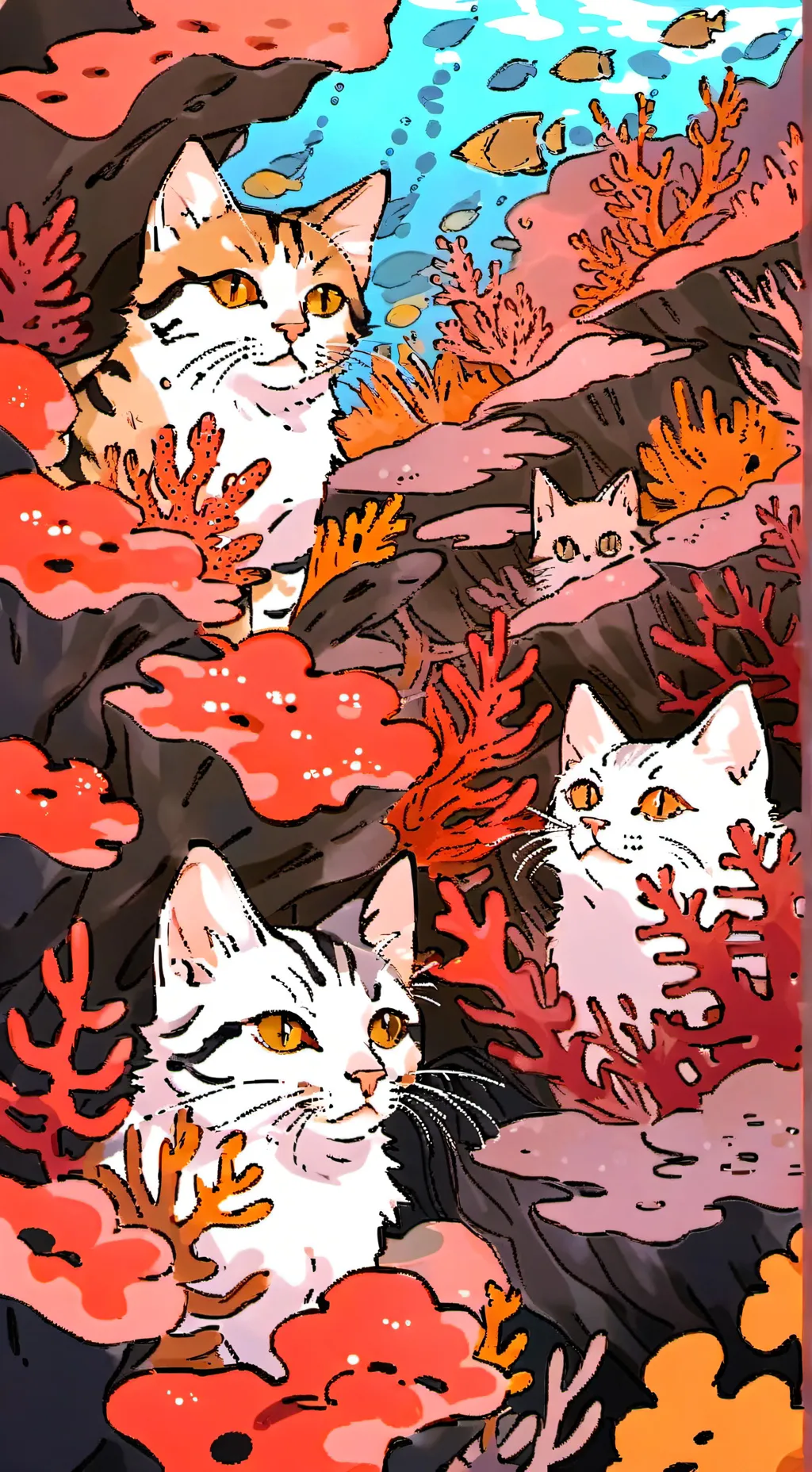 ai character: underwater felines background