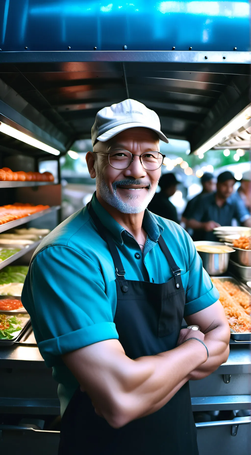 ai character: food truck man background