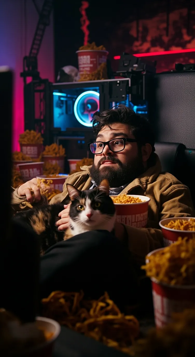 ai character: fat gamer boy background