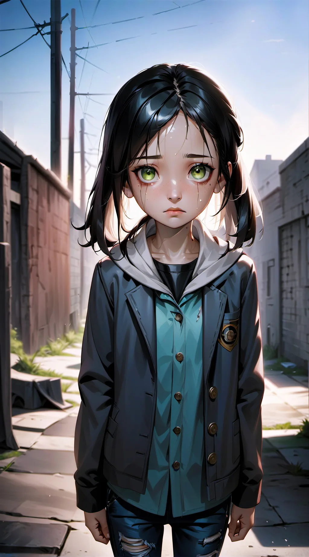ai character: homeless girl  background
