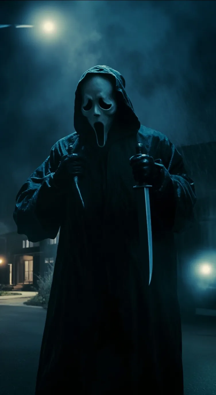 ai character: Ghostface  background