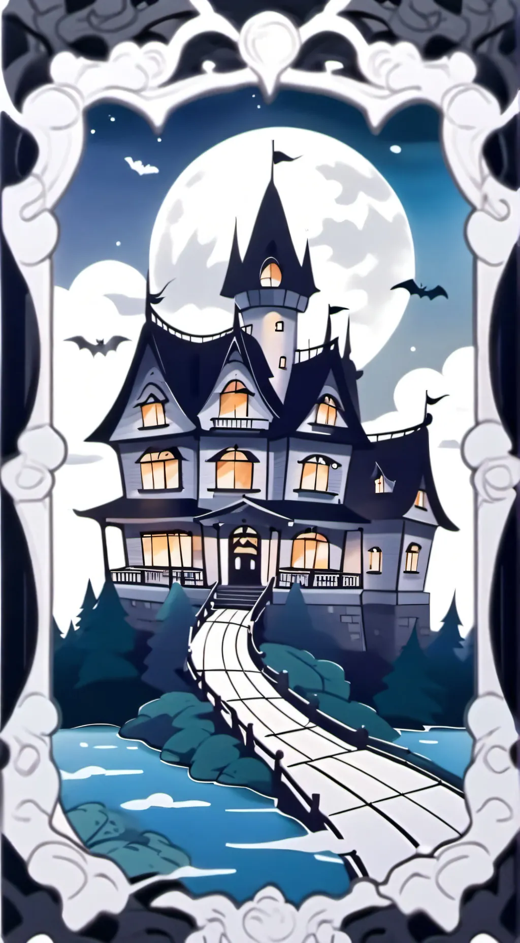 ai character: Kny haunted house  background