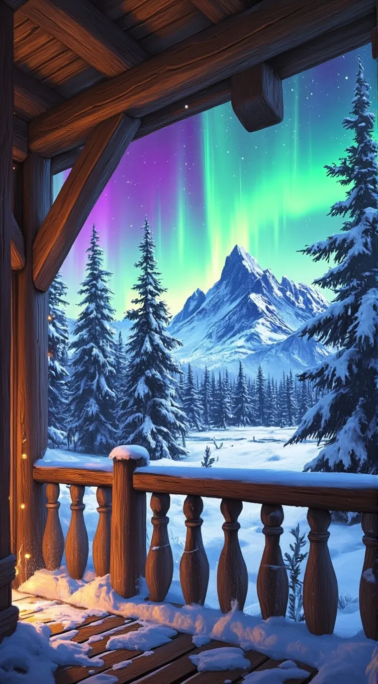 ai character: Winter Cabin background