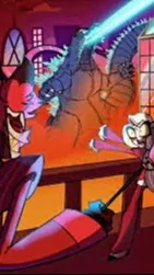 ai character: hazbin x Godzilla background