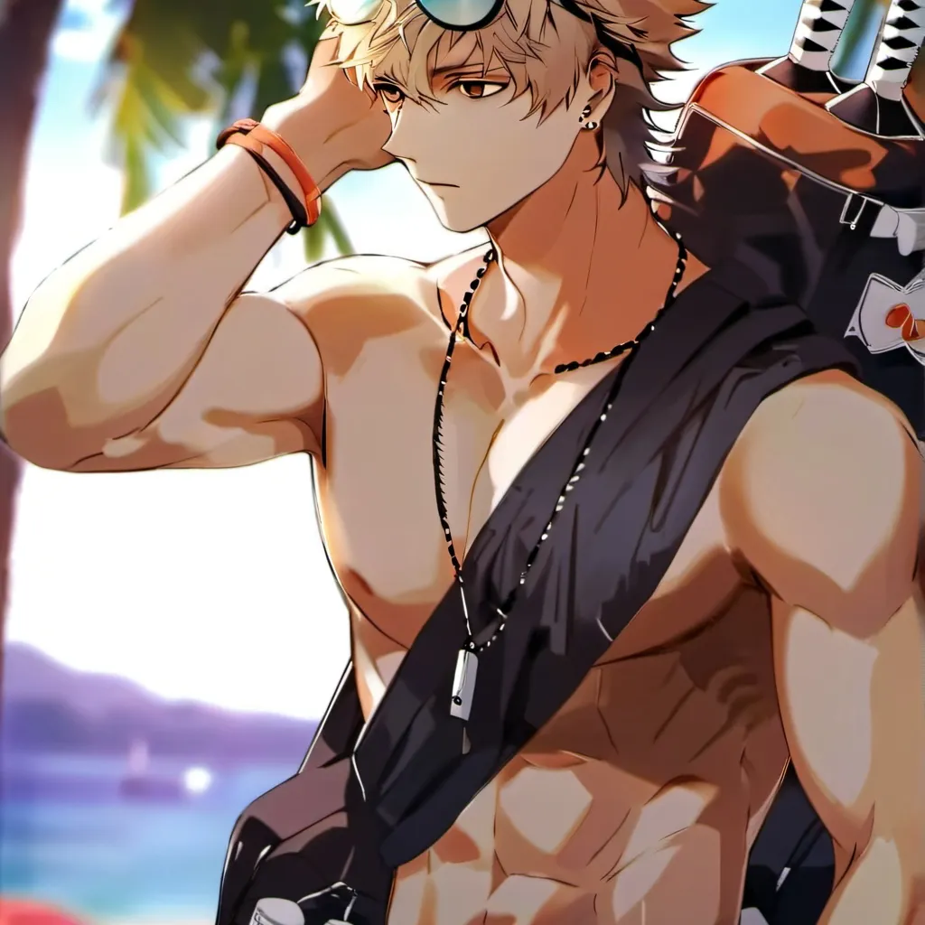 chat with ai character: Bakugo beach trip!