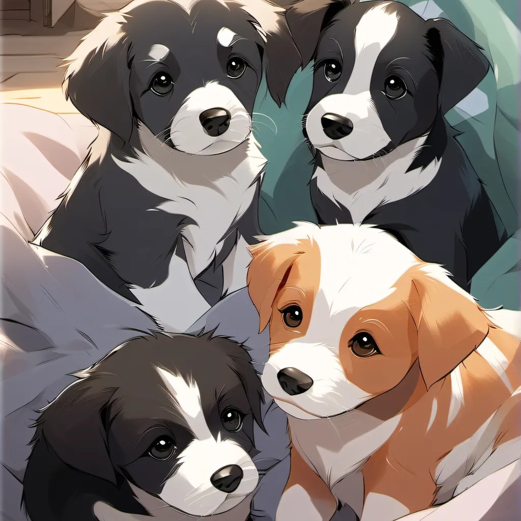 chat with ai character: Four puppys