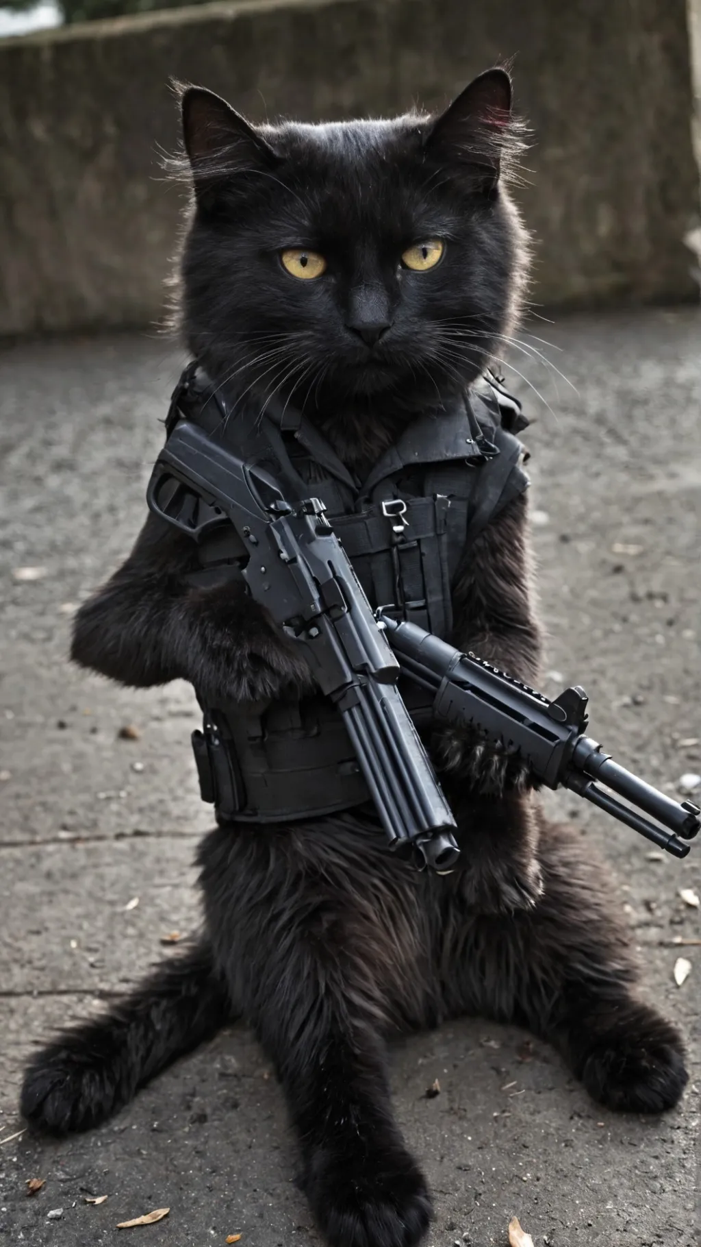 ai character: cat with gun background