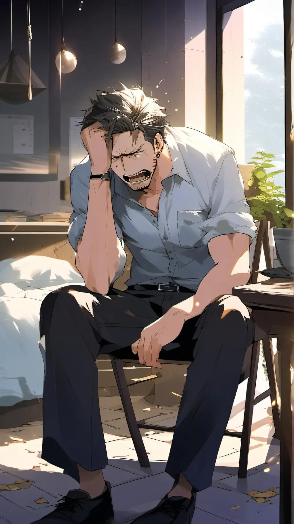 ai character: sad guy background