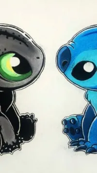 ai character: Toothless & Stitch background
