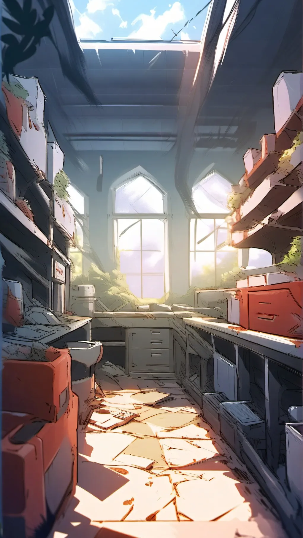 ai character: DW Abandoned lab.  background
