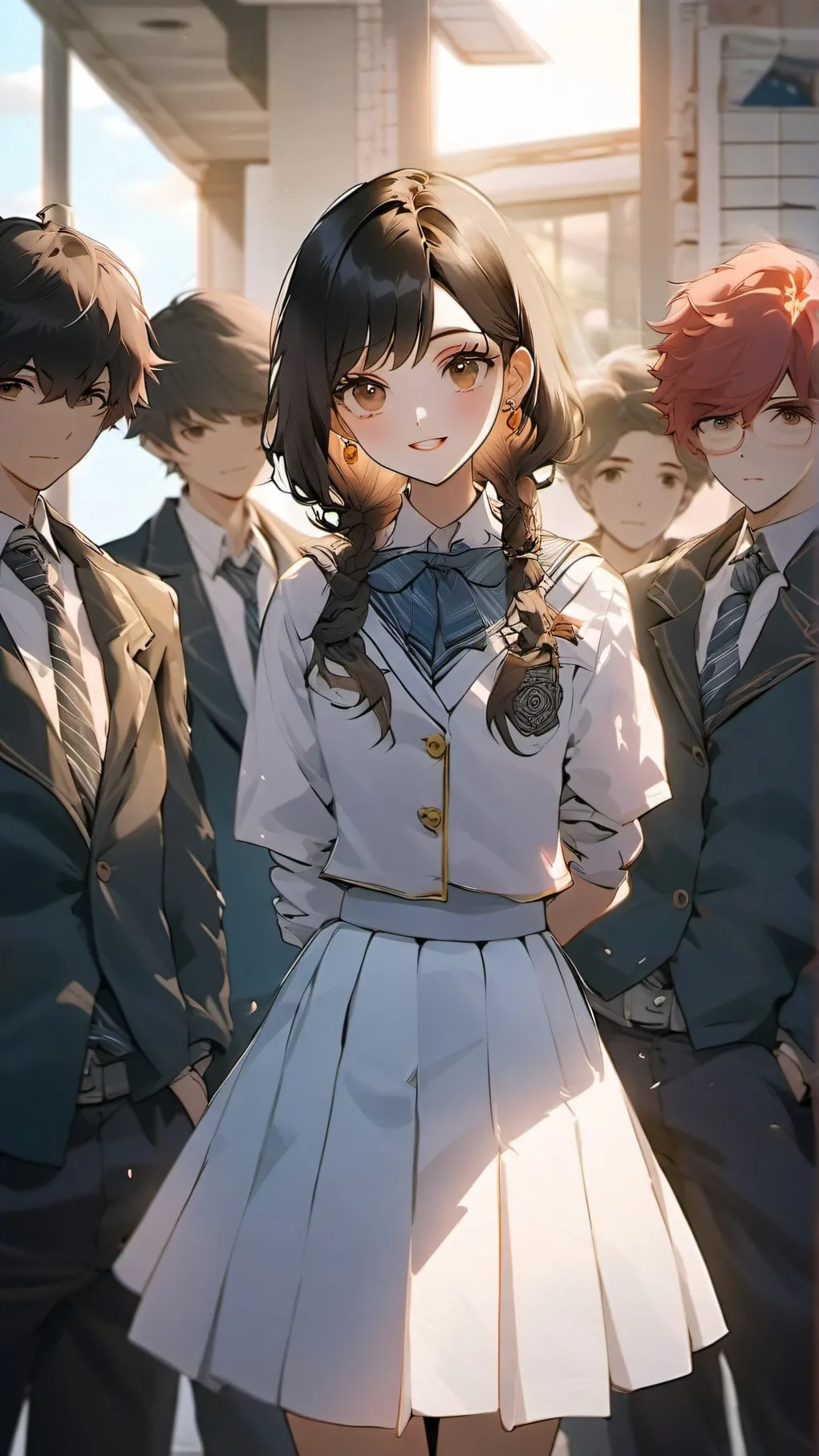 ai character: one girl in school background