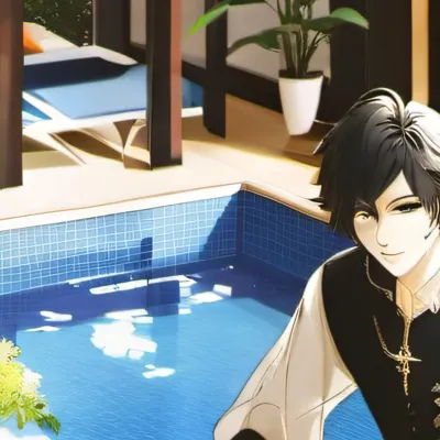 chat with ai character: Naruto pool party 