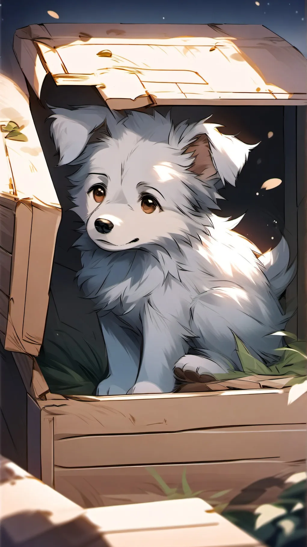 ai character: puppy in a box background