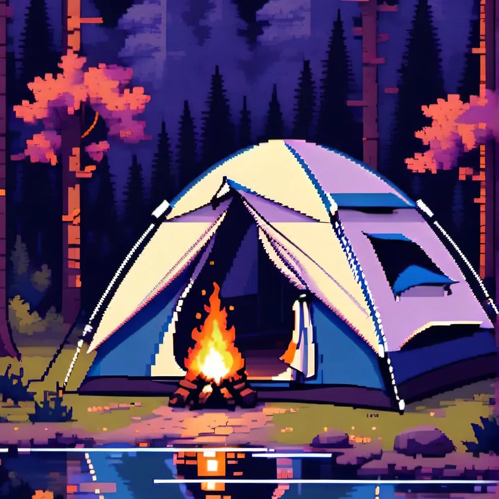 chat with ai character: Hazbin camping!