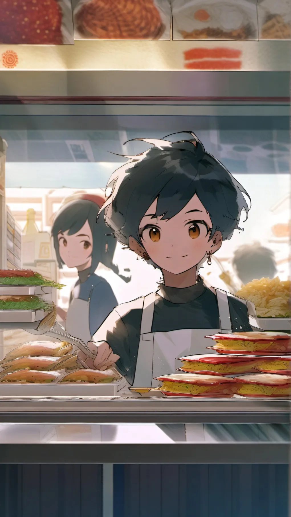 ai character: greedy fast food background