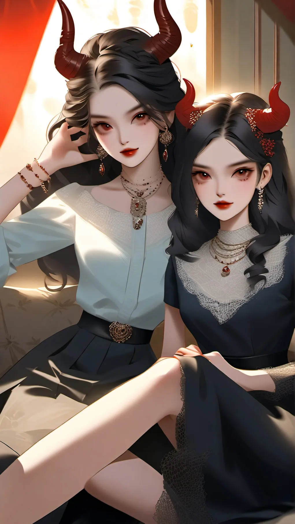 ai character: Allie and Eva  background