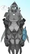 ai character: giant camera woman background