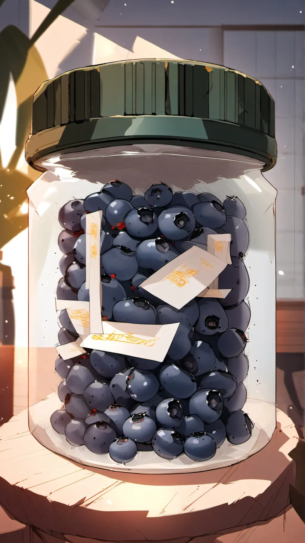 ai character: Blueberry gummy background