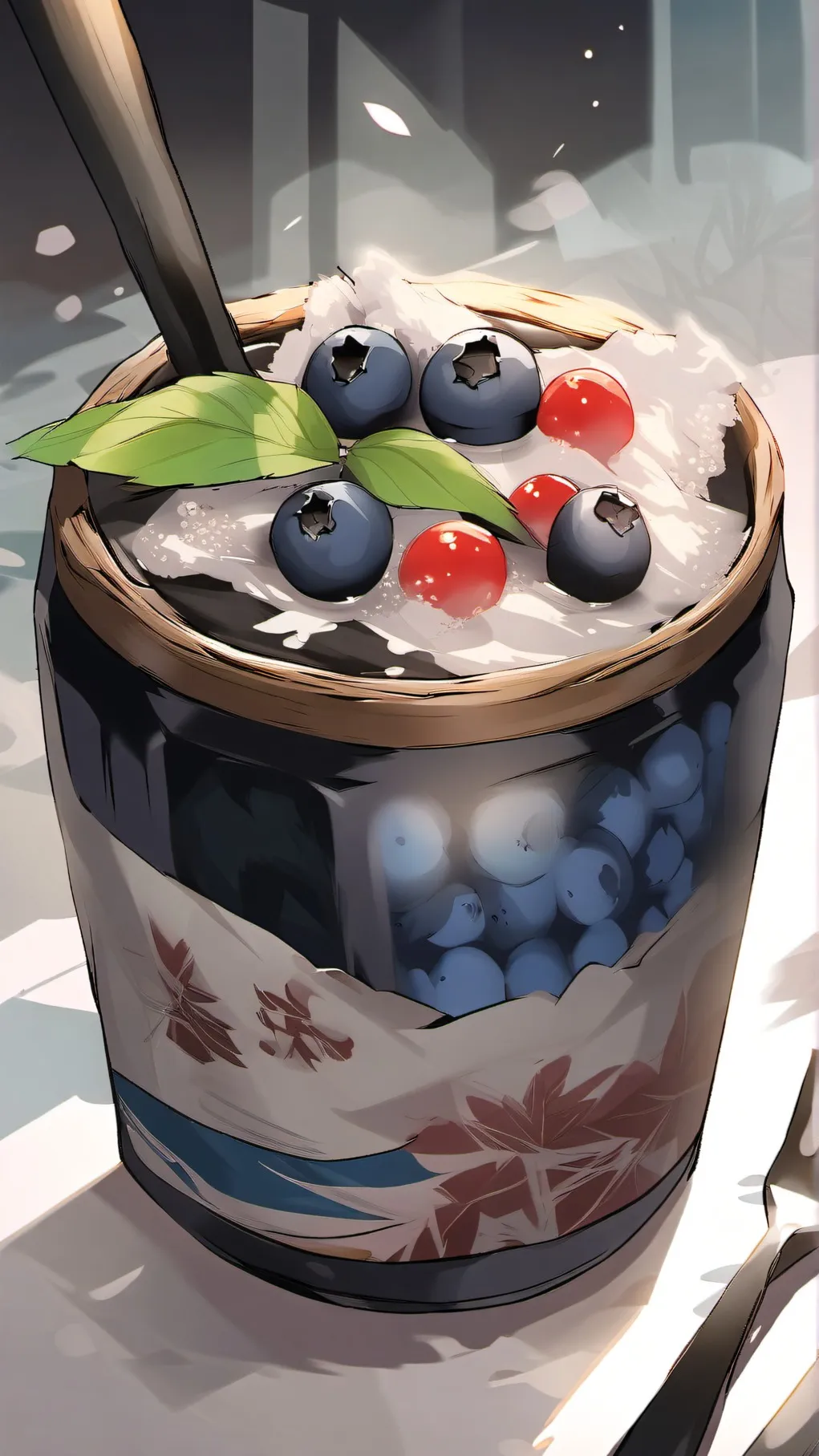 ai character: Blueberry soda background