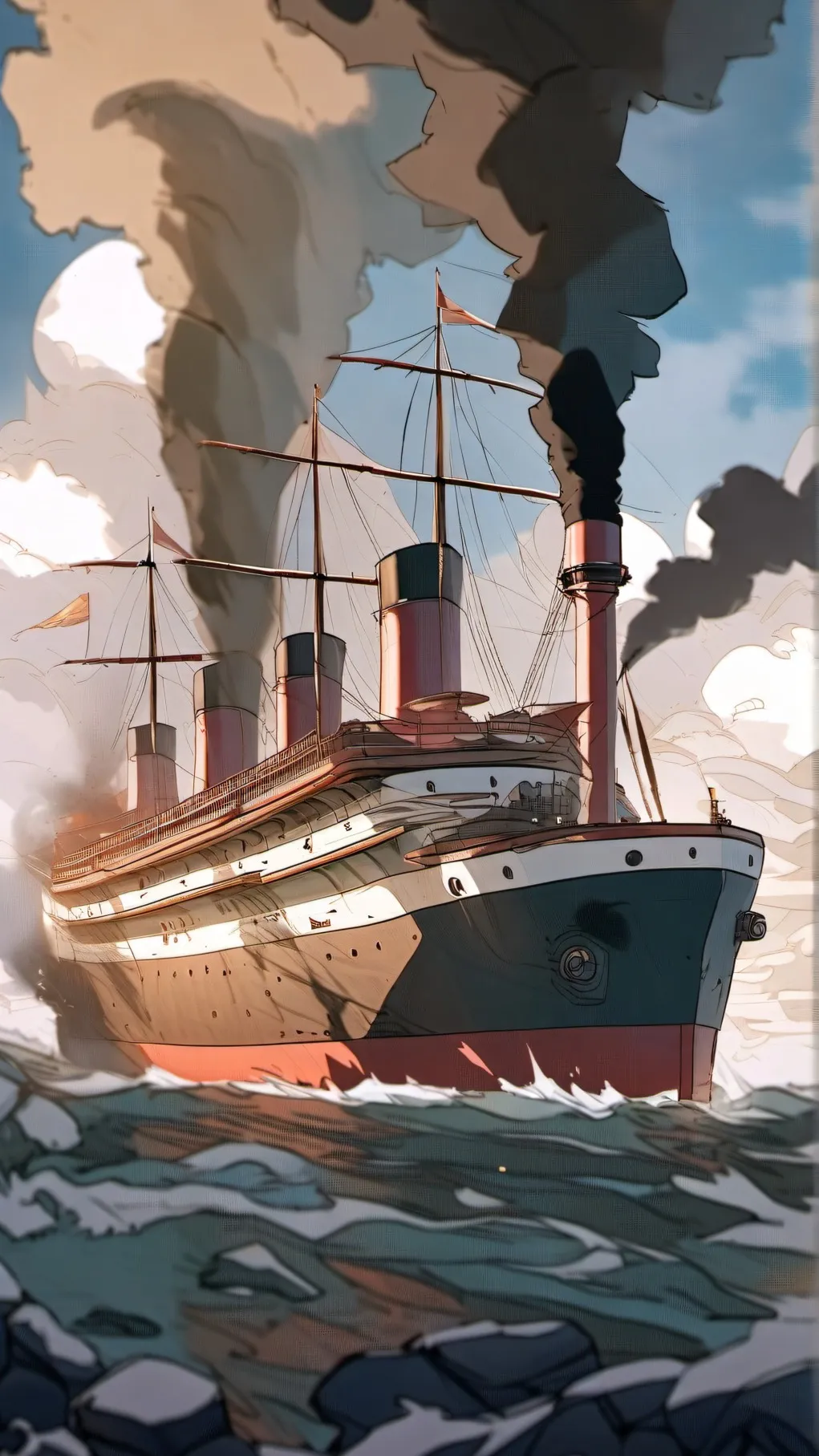 ai character: Sinking of Titanic background