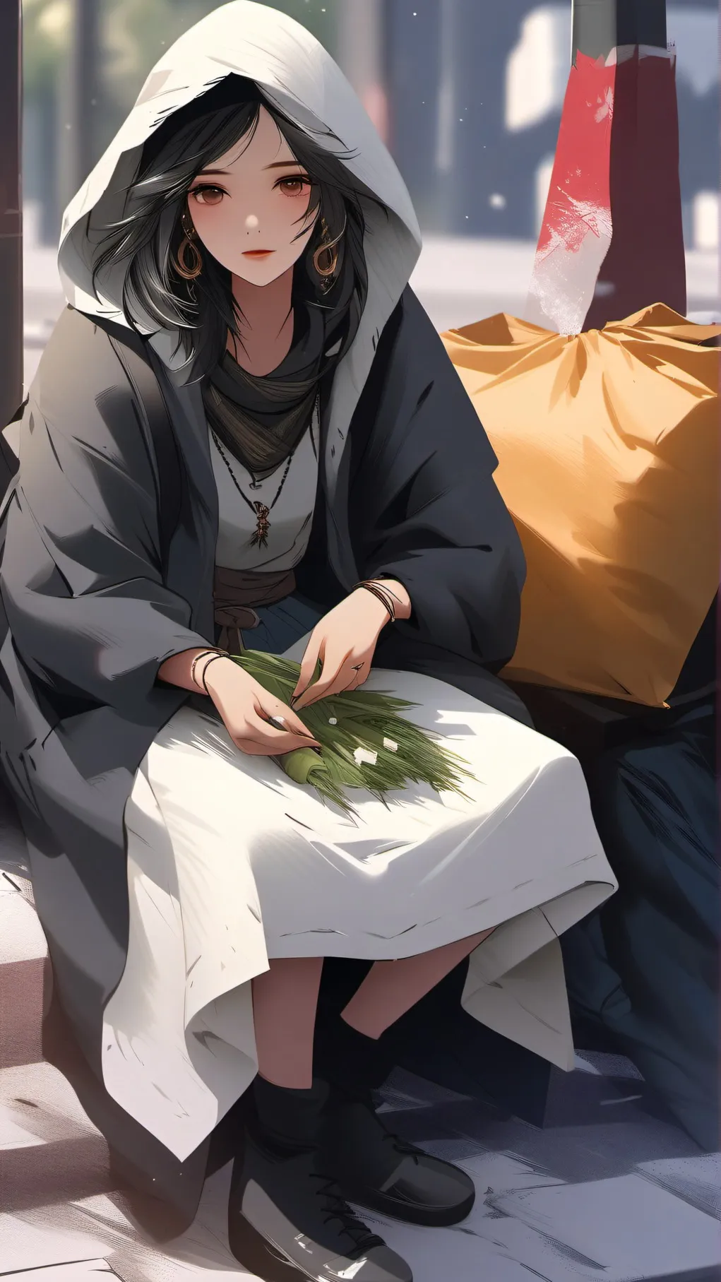 ai character: homeless women background