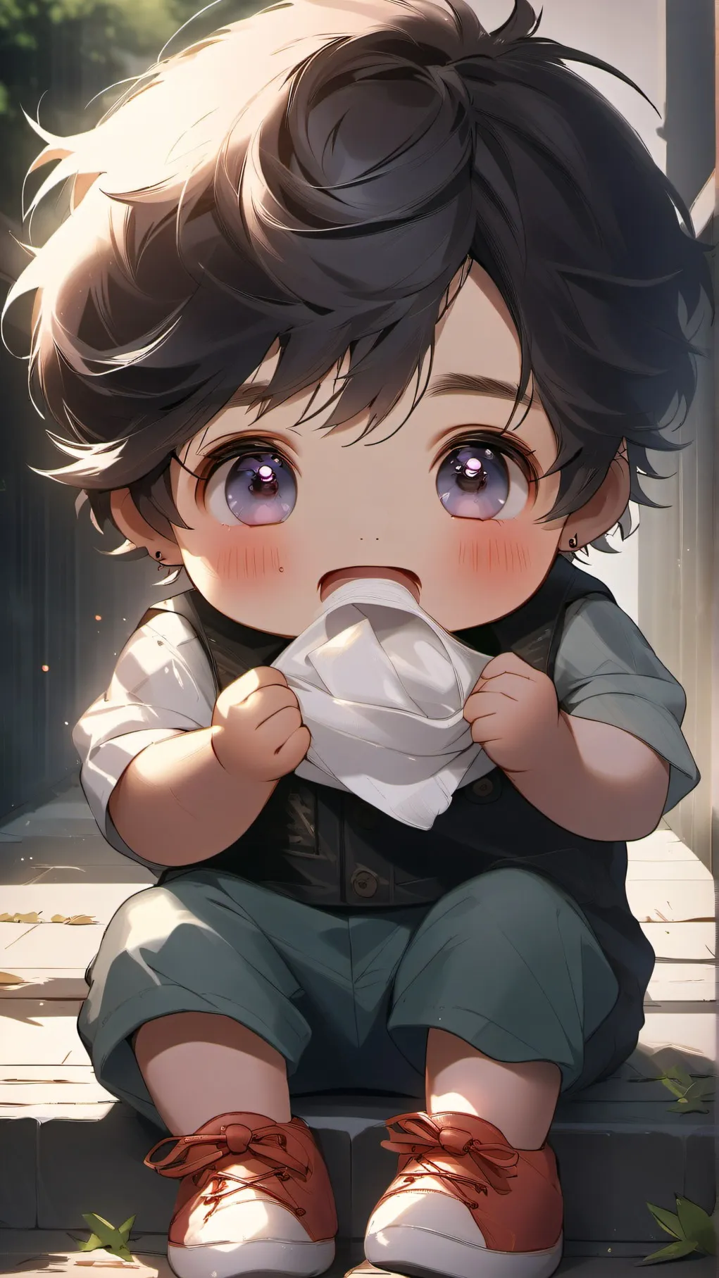 ai character: baby in a haunted background