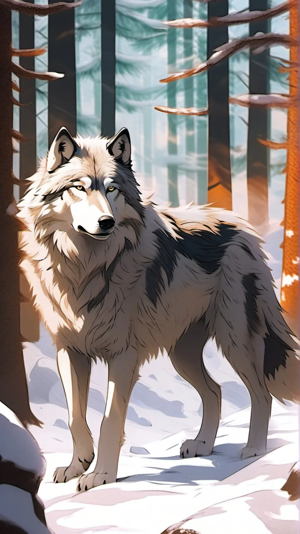 ai character: Winter pack wolves background