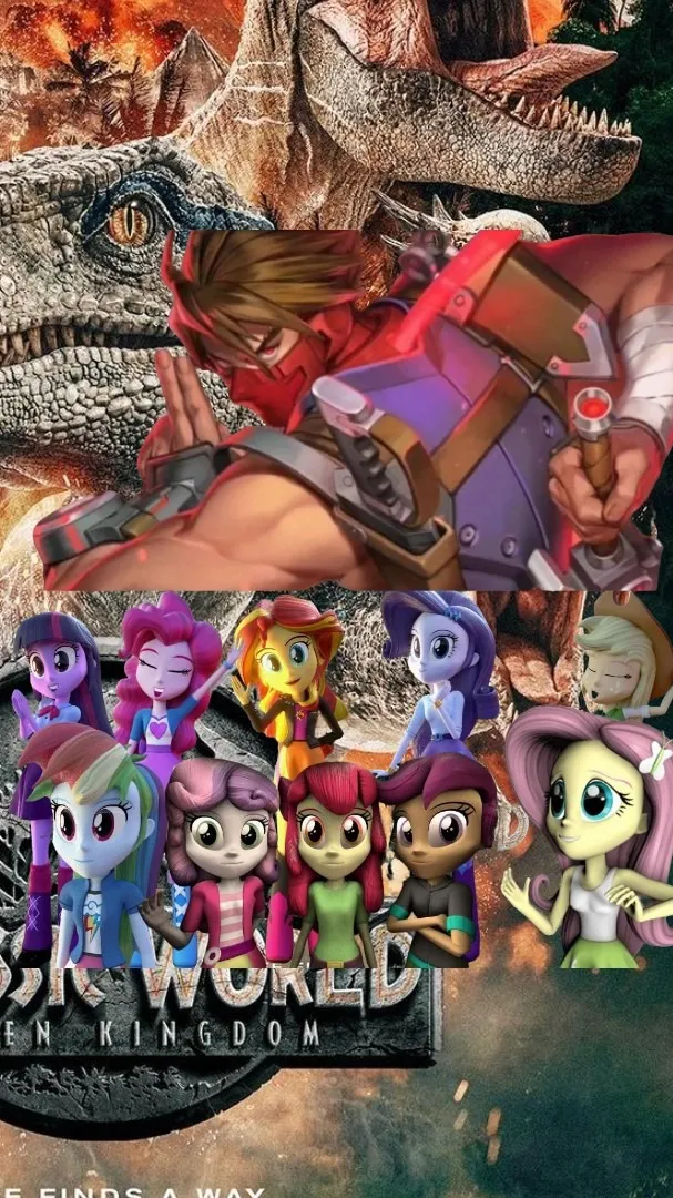 ai character: MLP& JRASSIC WORLD background
