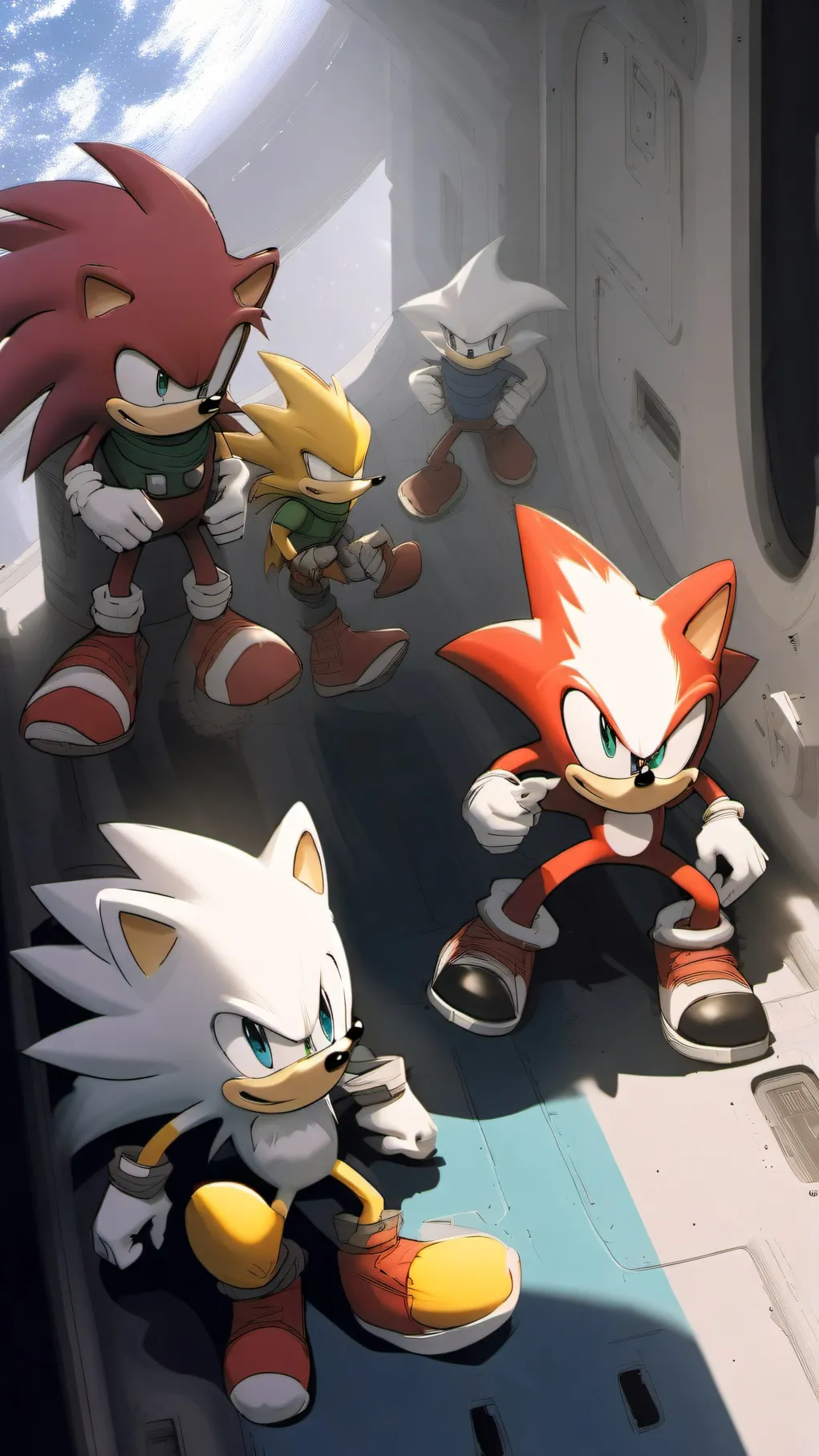 ai character: sonic in space background