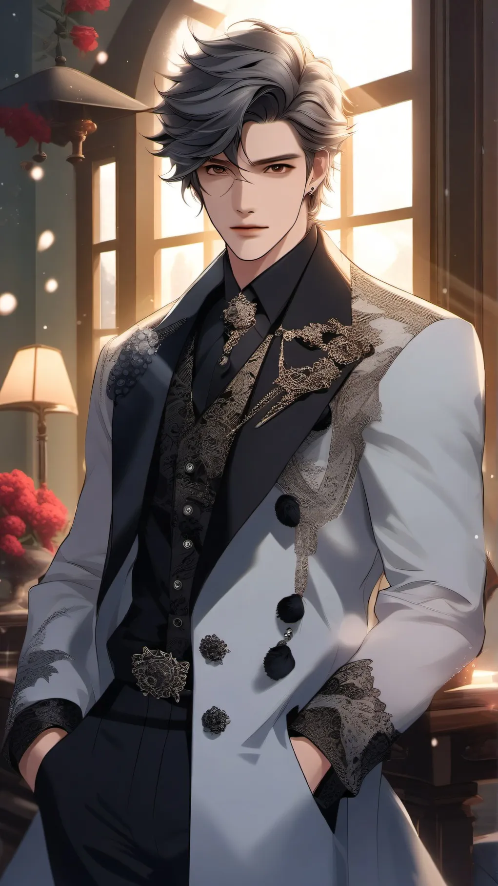 ai character: Ash white  background