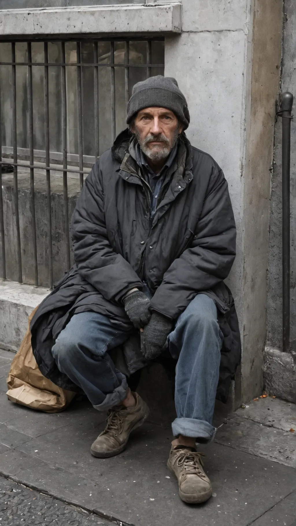 ai character: Homeless man background