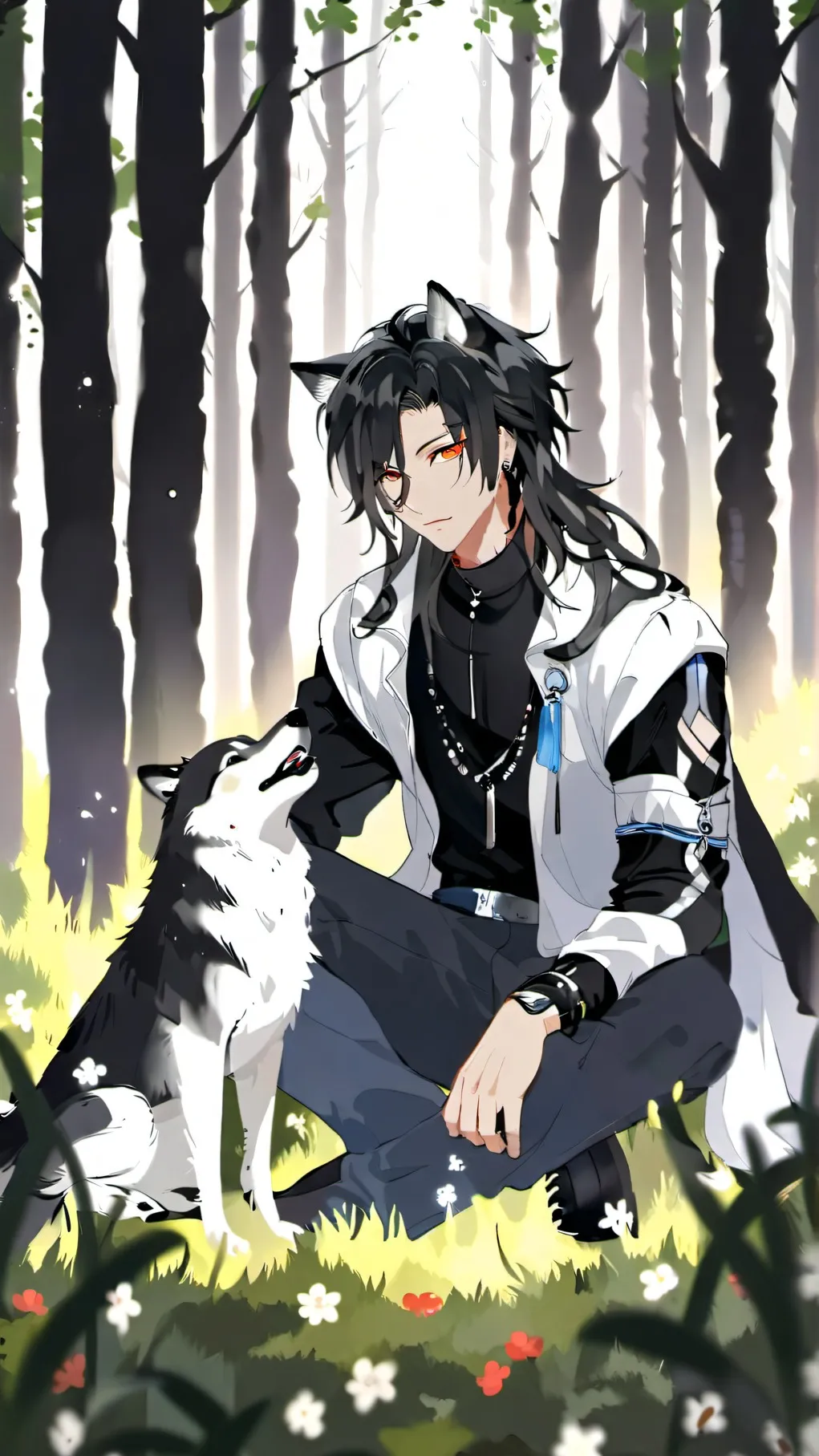 ai character: your in a forest background