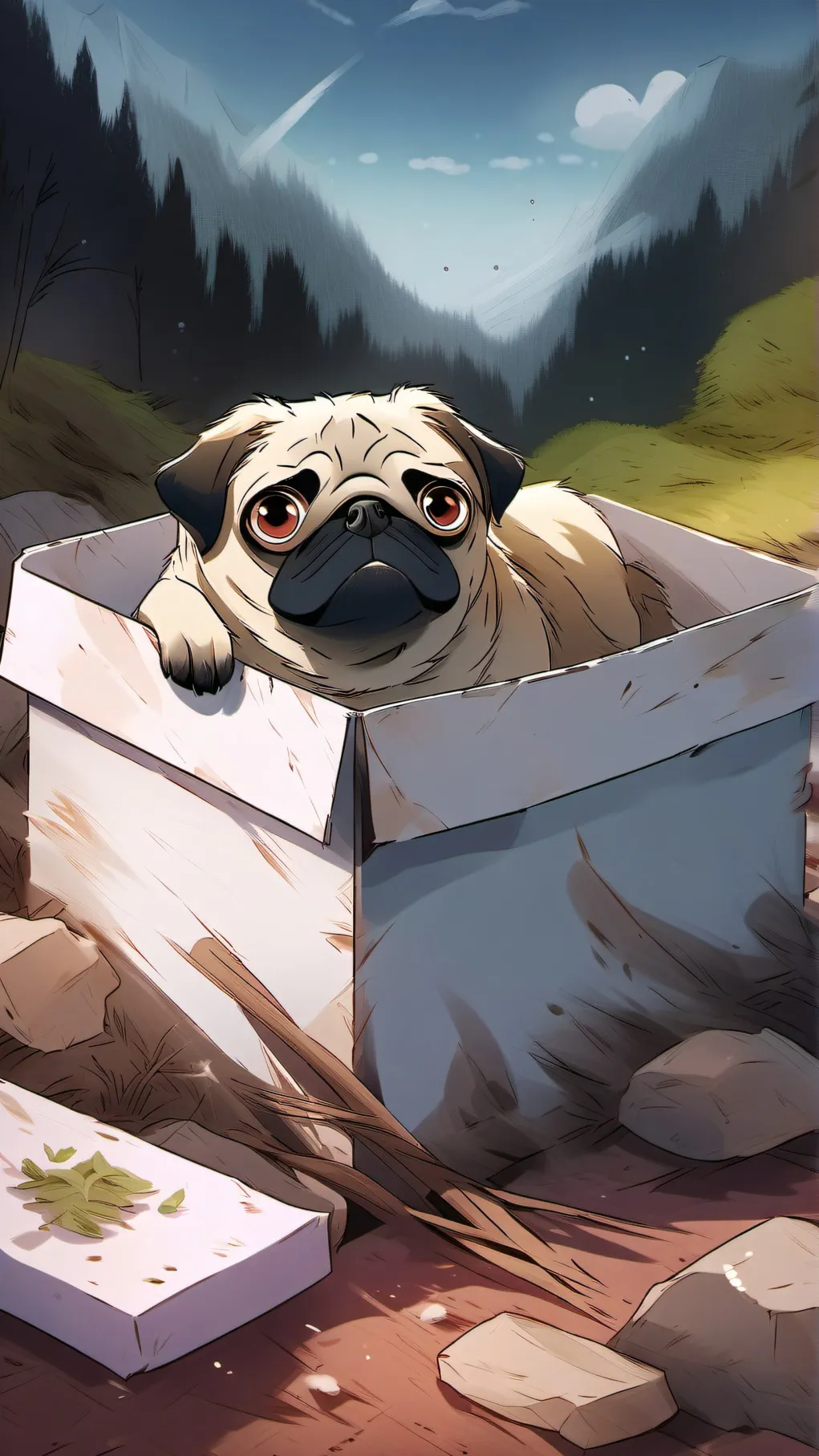 ai character: Lost pug background