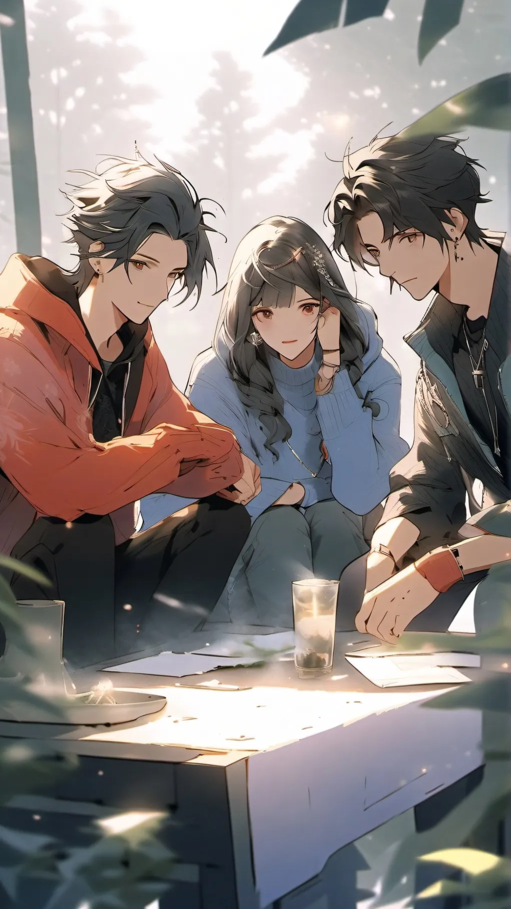 ai character: friend group of 3  background