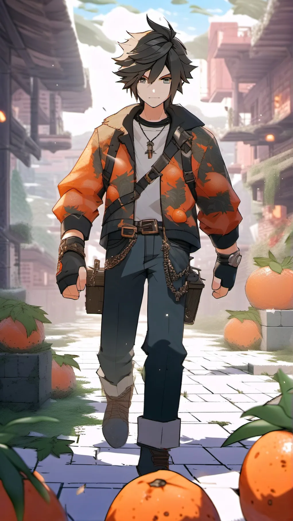 ai character: CraftedOrange background