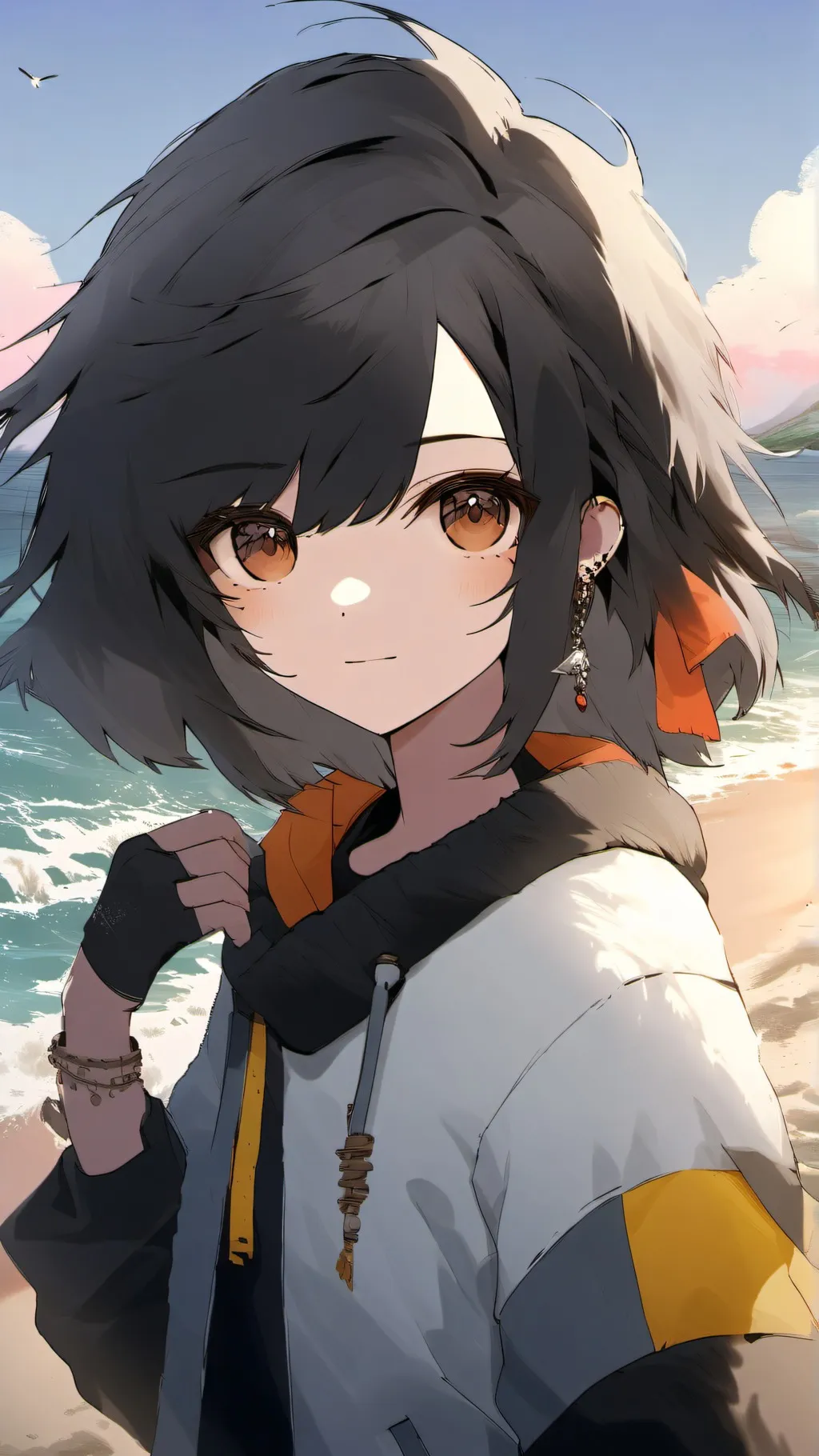 ai character: dw at beach background