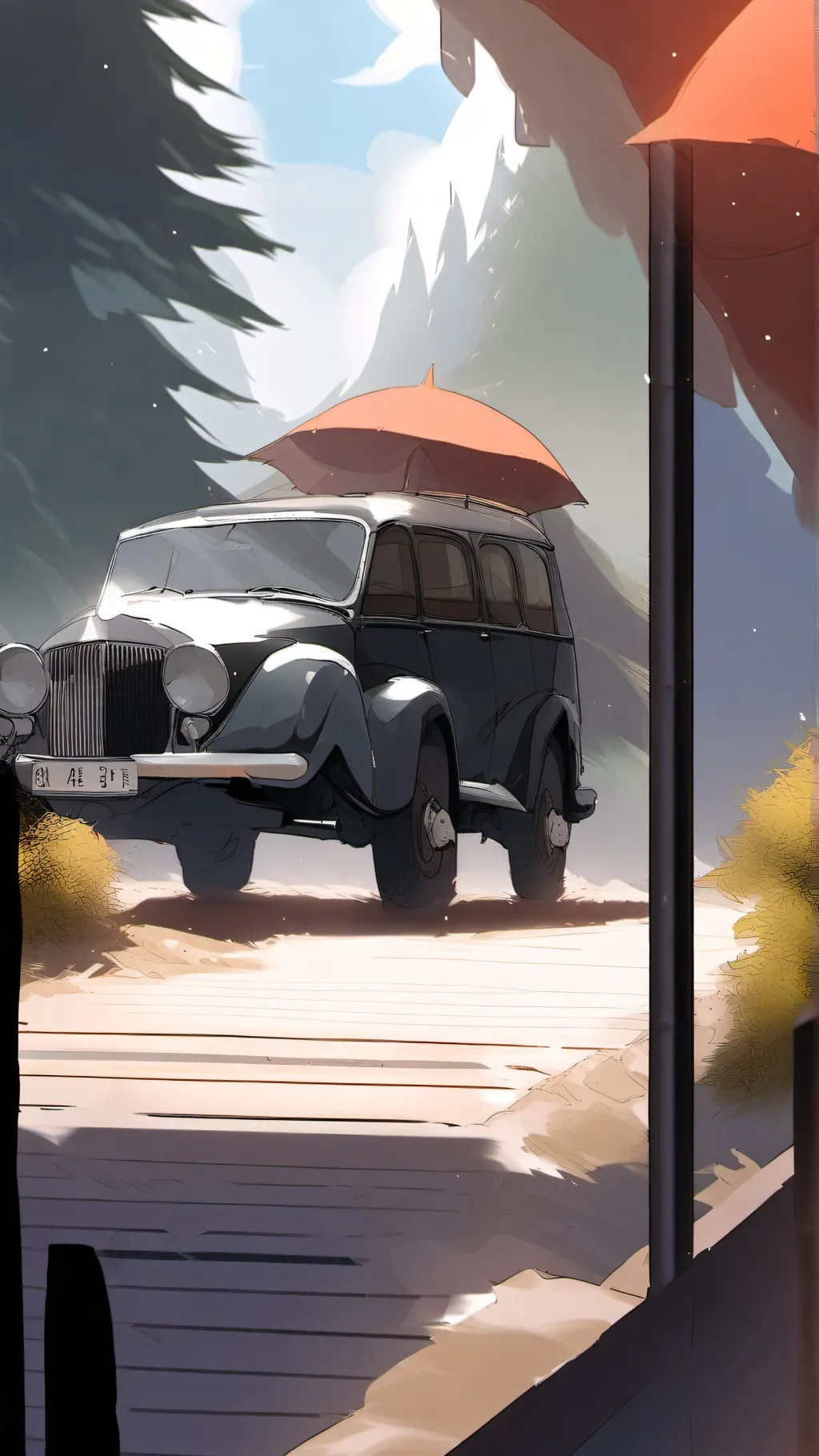 ai character: JJK road trip background