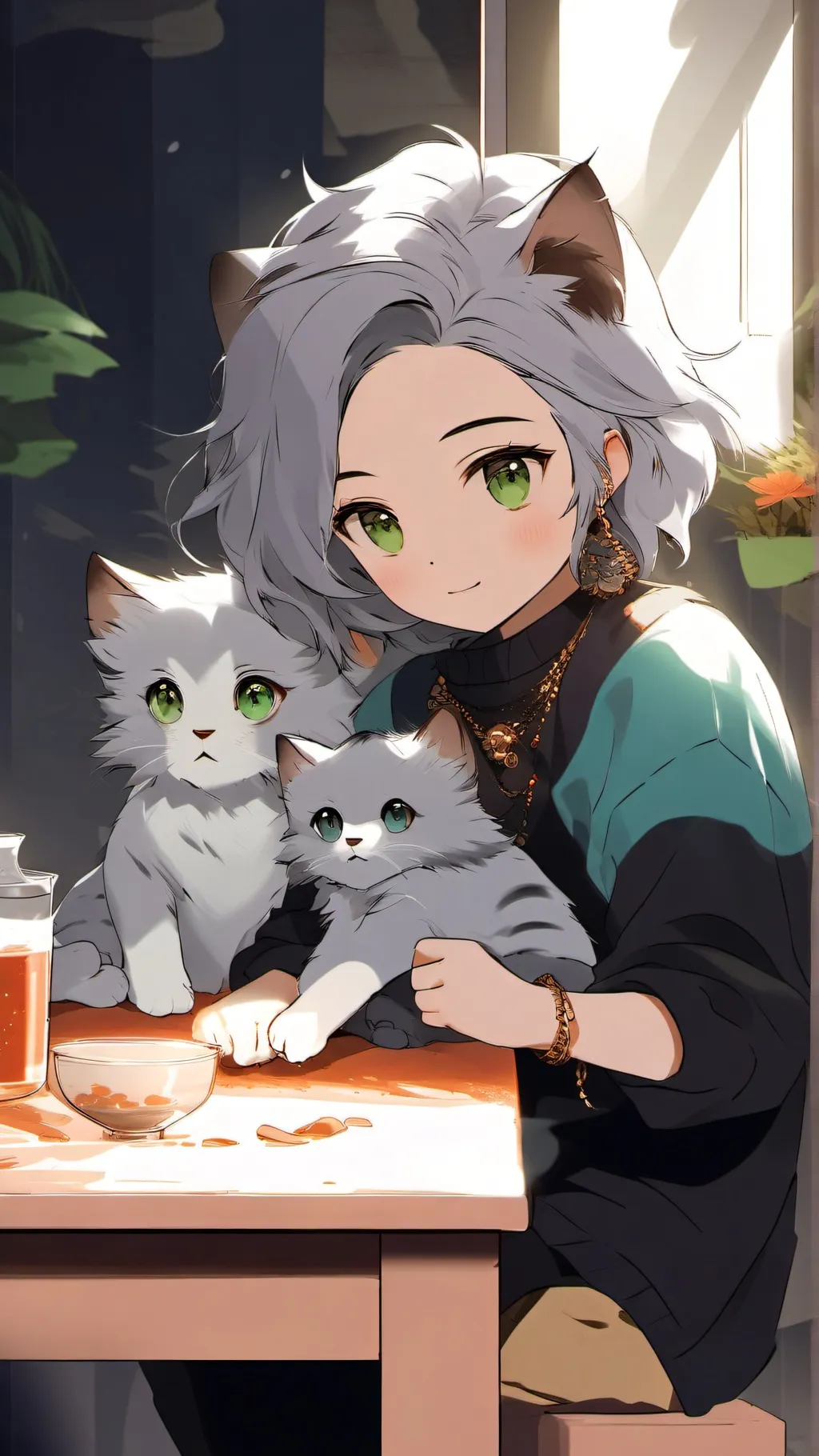 ai character: Cat and kittens  background