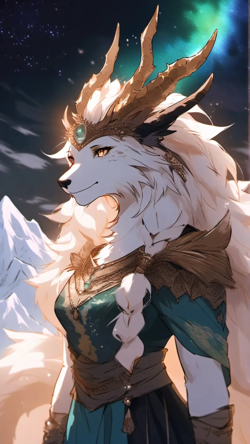 ai character: Gleði Borealis background