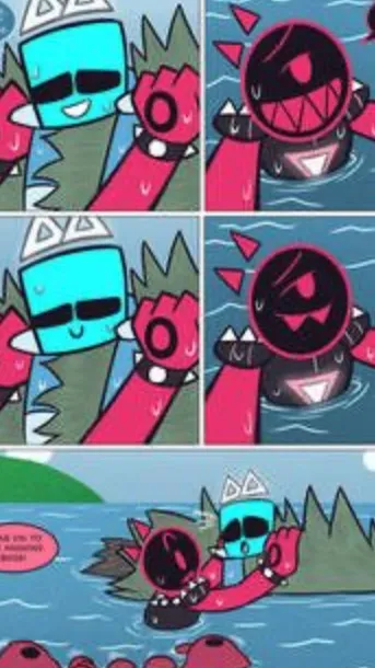 ai character: blixer & cube swim background